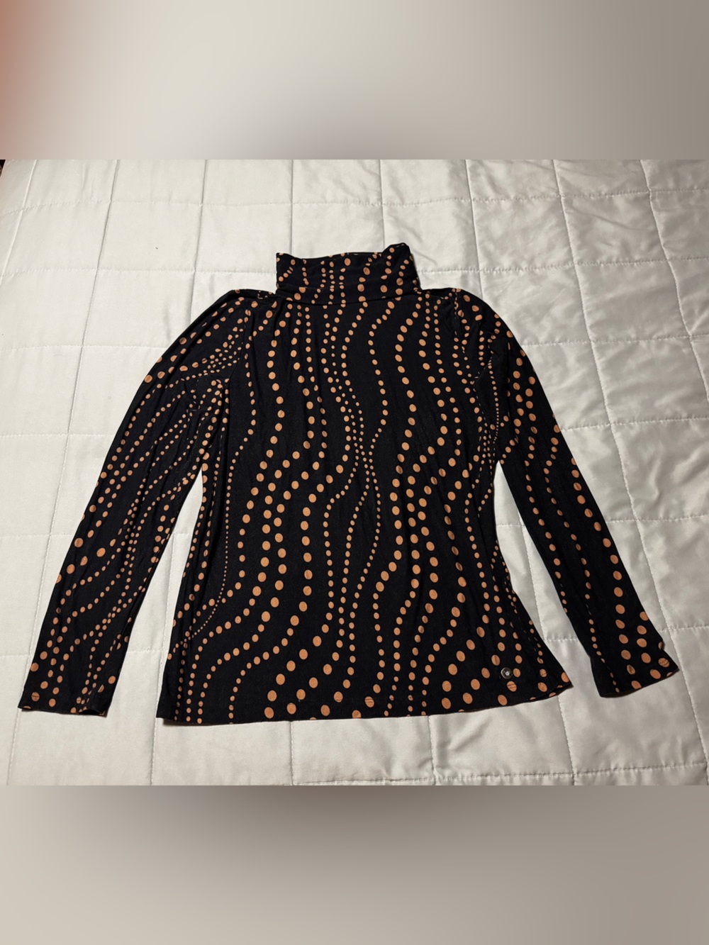 Tommy Hilfiger Black Tan String Polka Dot Turtleneck Top Long Women's Size M